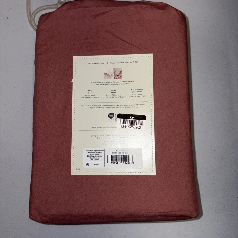 Casaluna Supima Percale Sheet Set Full Size Modern Rose 250 Thread Count